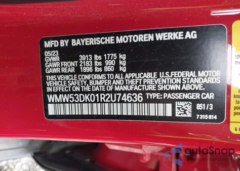 2024 Mini Hardtop Cooper S из США, поврежденный, VIN WMW53DK01R2U74636